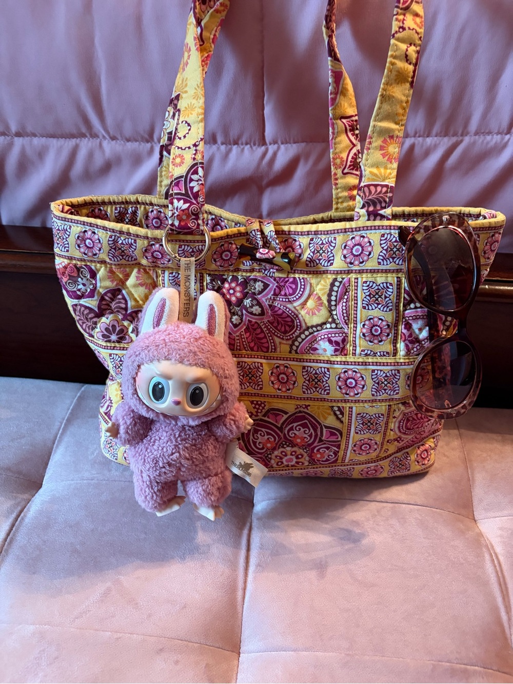 Vera Bradley Yellow Pink Paisley Quilted Tote Bag